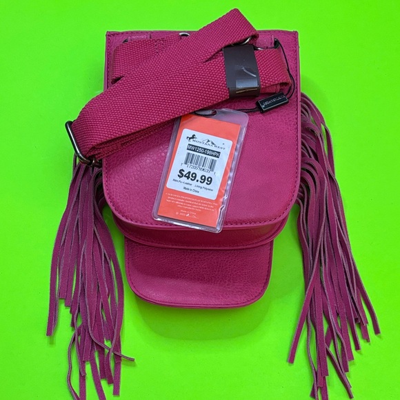 Montana West Fuchsia Fringe Crossbody with Stud Accents - Picture 2 of 3
